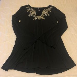 Dry Goods Flared Dress with Floral Embroidery